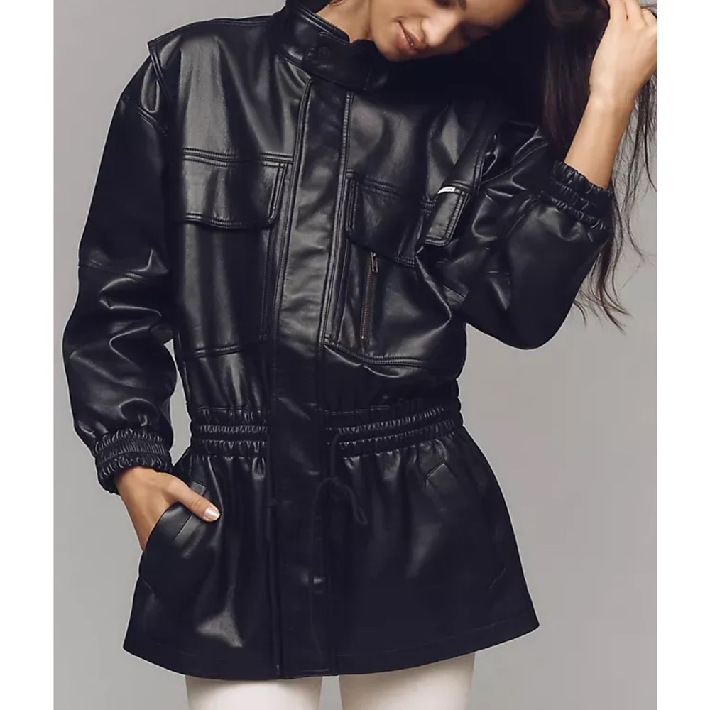 Genuine Leather Oversized Parka Peplum Jacket